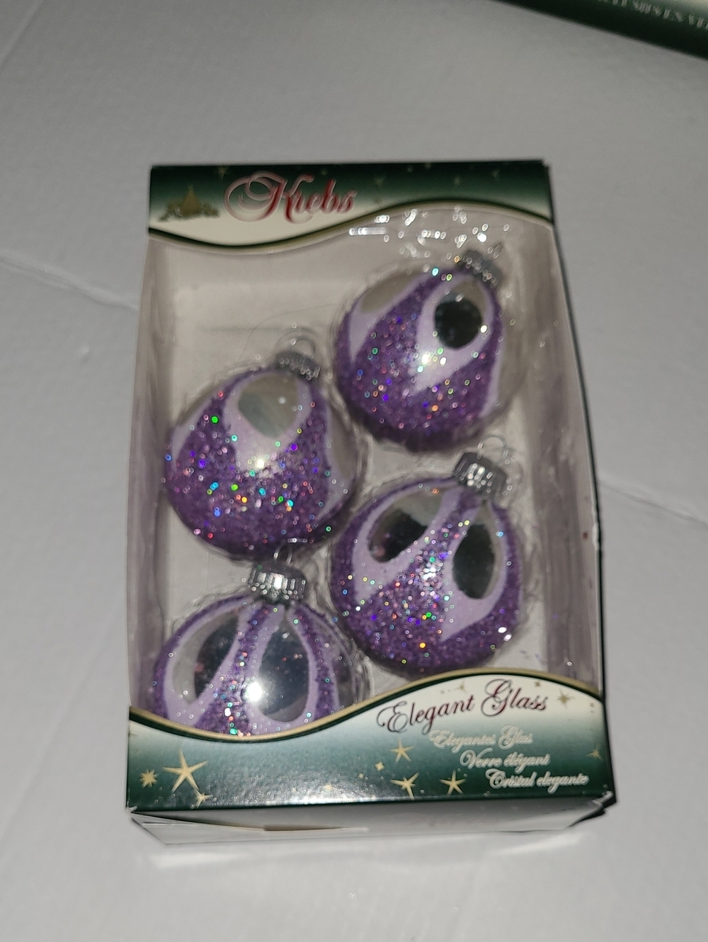 Vintage KREBS Purple Glitter Holiday Ornaments - 4 Pack
